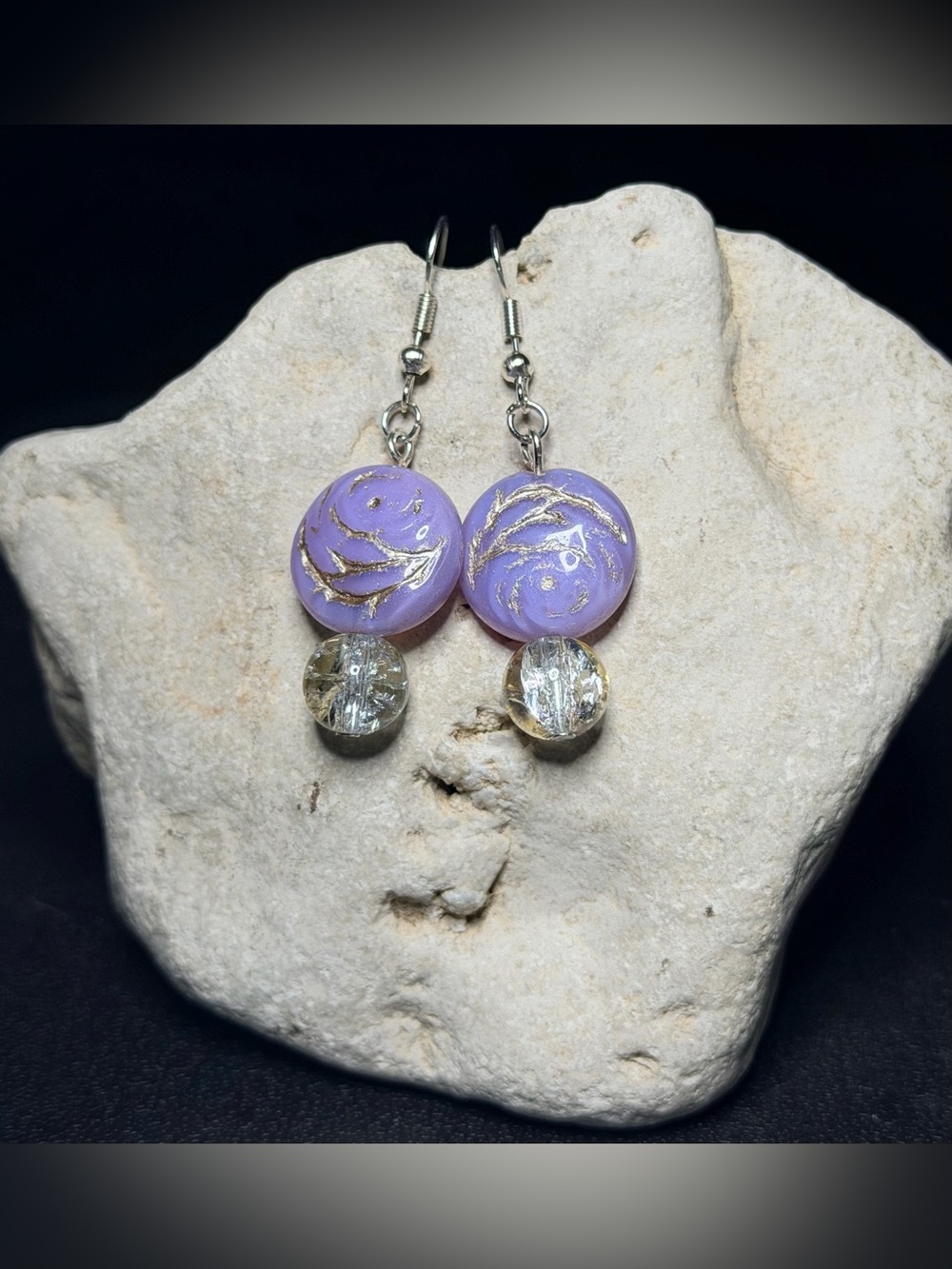 ✨Handmade✨ Lavender and Crackle Bead Dangle Earrings